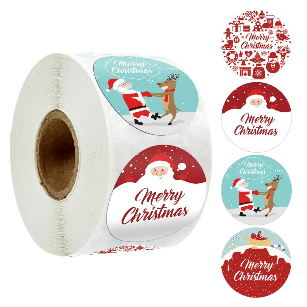 Kerststickers, zelfklevend, 200 stuks kerstetiketten, stickers, van de kerstman Noordpool cadeaustickers, kerststickers voor cadeauzakjes, papieren zakjes, koekjeszakjes