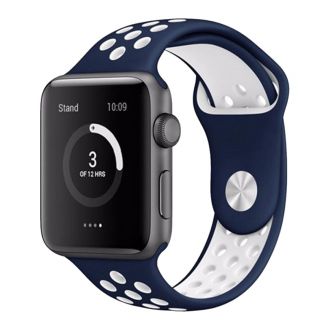 Fako® - Siliconen Band Voor Apple Watch - Series 1/2/3/4 - 38-40mm - Blauw/Wit 