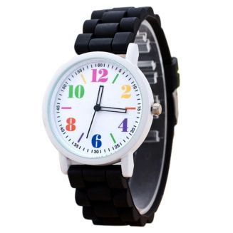 Fako® - Horloge - Siliconen - Regenboog Cijfers - Zwart
