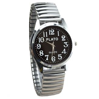 Fako® - Horloge - Rekband - Plato - Ø 32mm - Zilverkleurig - Zwart