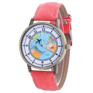 Fako® - Horloge - Mini World Ring - Vliegtuig - Rood