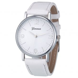 Fako® - Horloge - Geneva - Classic - Zilverkleurig - Wit