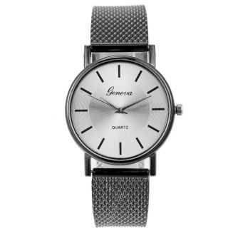 Fako® - Horloge - Geneva - Mesh Look - Zwart/Zilverkleurig