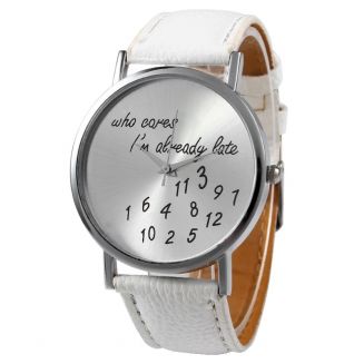 Fako® - Horloge - Who Cares I'm Already Late - Wit