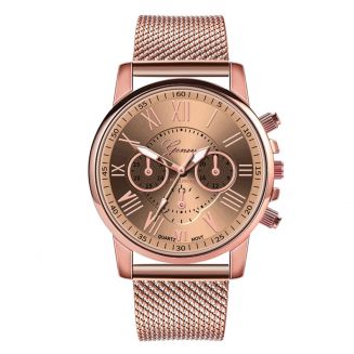 Fako® - Horloge - Geneva - Roman - Mesh Look Rosé - Ø 40mm - Rosé
