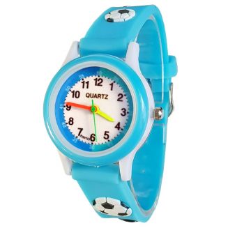 Fako® - Kinderhorloge - 3D - Voetbal - Kunststof - Lichtblauw