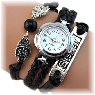 Fako® - Armband Horloge - Multi Uiltjes Sister - Zwart