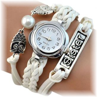 Fako® - Armband Horloge - Multi Uiltjes Sister - Wit