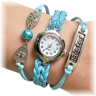 Fako® - Armband Horloge - Multi Uiltjes Sister - Lichtblauw