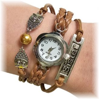 Fako® - Armband Horloge - Multi Uiltjes Sister - Bruin