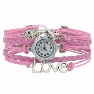 Fako® - Armband Horloge - Multi Infinity Uiltjes Love - Roze