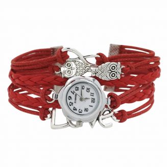 Fako® - Armband Horloge - Multi Infinity Uiltjes Love - Rood