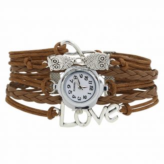 Fako® - Armband Horloge - Multi Infinity Uiltjes Love - Bruin