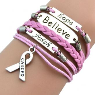 Fako Bijoux® - Multi Armband - Faith Believe Hope Breastcancer - Roze