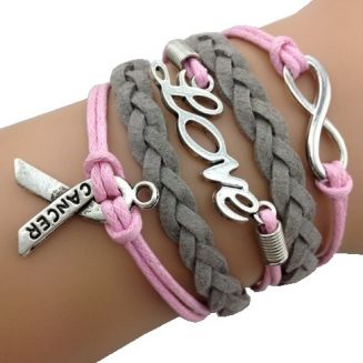Fako Bijoux® - Multi Armband - Infinity Love Breastcancer - Grijs/Roze