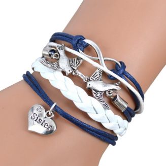 Fako Bijoux® - Multi Armband - Infinity Vogels Sister - Donkerblauw/Wit