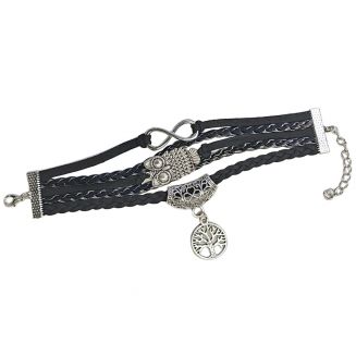 Fako Bijoux® - Multi Armband - Infinity Uiltje Levensboom – Zwart