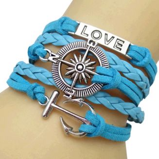 Fako Bijoux® - Multi Armband - Love Kompas Anker - Lichtblauw