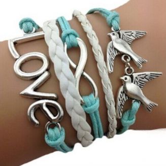 Fako Bijoux® - Multi Armband - Vogels Infinity Love - Lichtblauw
