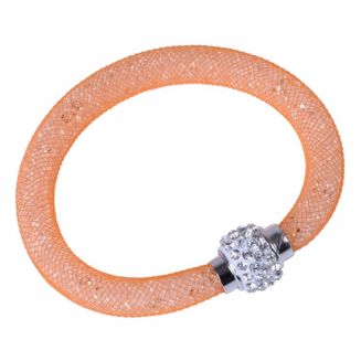 Fako Bijoux® - Armband - Sterrenstof Disco Dots - Oranje/Wit