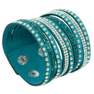 Fako Bijoux® - Armband - Breed - Strass - Turquoise