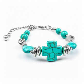 Fako Bijoux® - Armband - Turquoise - Kruis Vierkant