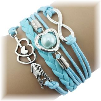 Fako Bijoux® - Multi Armband - Infinity Hart Cupido - Lichtblauw