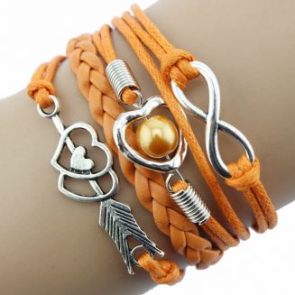 Fako Bijoux® - Multi Armband - Infinity Hart Cupido - Oranje