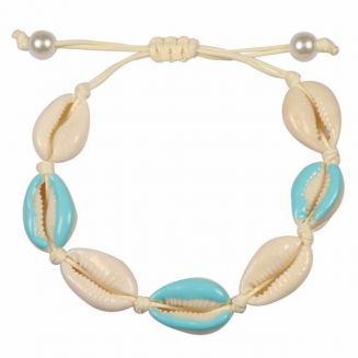 Fako Bijoux® - Schelpjes Armband - Wit - 3x Lichtblauw