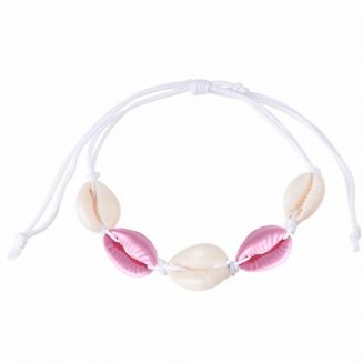 Fako Bijoux® - Schelpjes Armband - Wit - 2x Roze