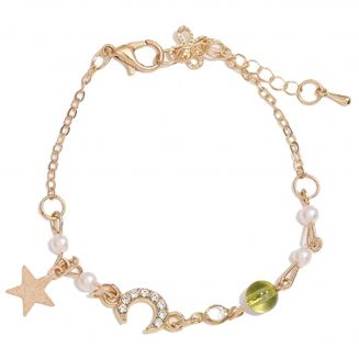 Fako Bijoux® - Dames Armband Ster & Maan - 18cm - Cadeau - Verjaardag – Vrouw - Goudkleurig - Geel