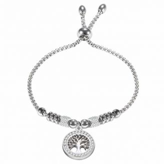 Fako Bijoux® - Dames Armband Tree Of Life Strass - Verstelbaar - 14-22cm - Cadeau - Verjaardag - Vrouw – Zilverkleurig