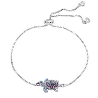 Fako Bijoux® - Dames Armband Schildpadje Strass - Verstelbaar - 14-20cm - Cadeau - Verjaardag - Vrouw – Zilverkleurig