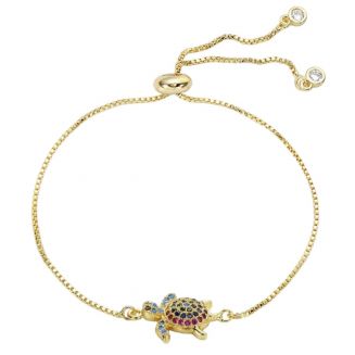 Fako Bijoux® - Dames Armband Schildpadje Strass - Verstelbaar - 14-20cm – Cadeau - Verjaardag - Vrouw - Goudkleurig