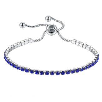 Fako Bijoux® - Dames Armband Zirkonia Blauw - 2.5mm - Verstelbaar - Cadeau - Verjaardag - Vrouw – Zilverkleurig