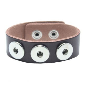Fako Bijoux® - Armband Voor Click Buttons - Leder Trio - Donkerbruin