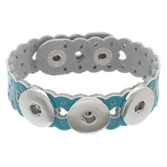 Fako Bijoux® - Armband Voor Click Buttons - Leder Harten - Lichtblauw
