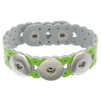 Fako Bijoux® - Armband Voor Click Buttons - Leder Harten - Lichtgroen