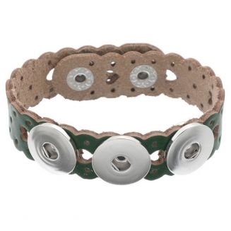 Fako Bijoux® - Armband Voor Click Buttons - Leder Harten - Donkergroen