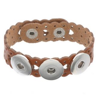 Fako Bijoux® - Armband Voor Click Buttons - Leder Harten - Lichtbruin