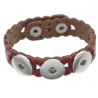 Fako Bijoux® - Armband Voor Click Buttons - Leder Harten - Rood