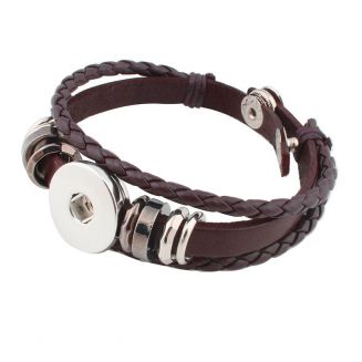 Fako Bijoux® - Armband Voor Click Buttons - Leder Ring - Bruin