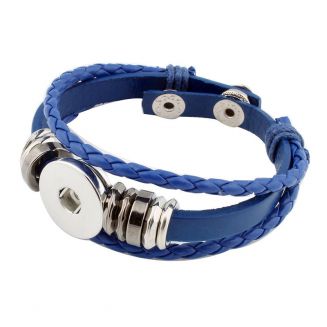 Fako Bijoux® - Armband Voor Click Buttons - Leder Ring - Blauw