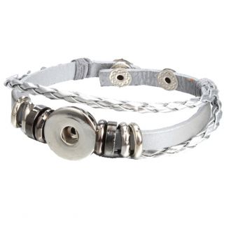Fako Bijoux® - Armband Voor Click Buttons - Leder Ring - Zilverkleurig