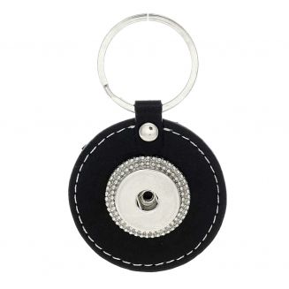 Fako Bijoux® - Sleutelhanger Voor Click Buttons - Leder Rond Deluxe Zwart