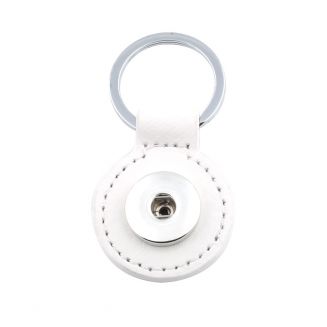 Fako Bijoux® - Sleutelhanger Voor Click Buttons - Leder Rond Wit