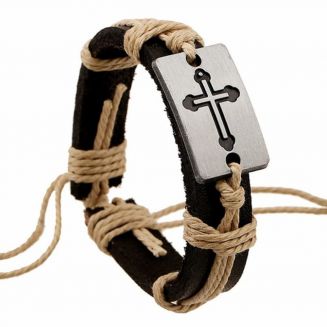 Fako Bijoux® - Armband - Leder - Kruis - Wit
