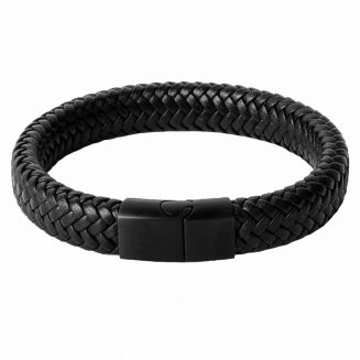 Fako Bijoux® - Armband Leer - Gevlochten - Vlecht - Layer Armband - Magnetische Sluiting - 21cm - Zwart