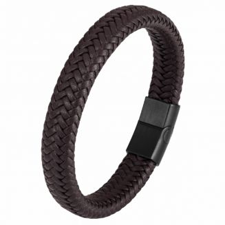 Fako Bijoux® - Armband Leer - Gevlochten - Vlecht - Layer Armband - Magnetische Sluiting - 21cm - Bruin/Zwart