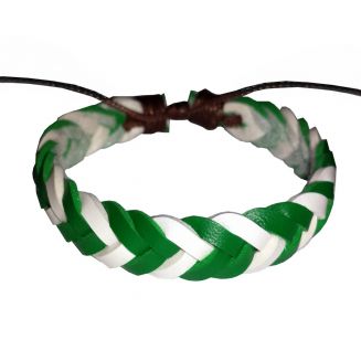 Fako Bijoux® - Armband - Leder - Gevlochten - Groen/Wit